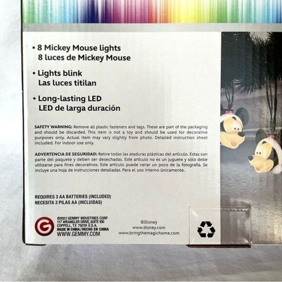 Mickey Mouse Light String Set of 8 Blinking Lights Disney New Holiday Light Set - Picture 3 of 3